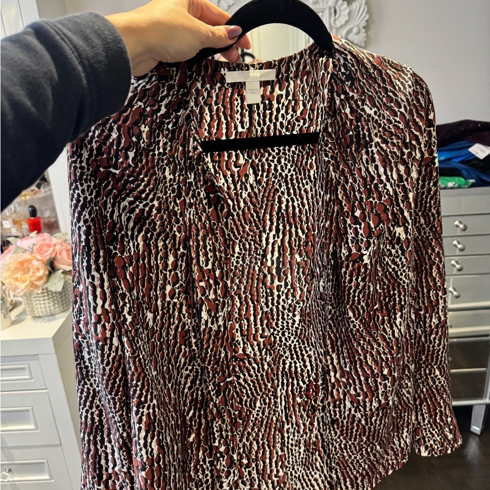 Boss Brown and White Patterned Blouse